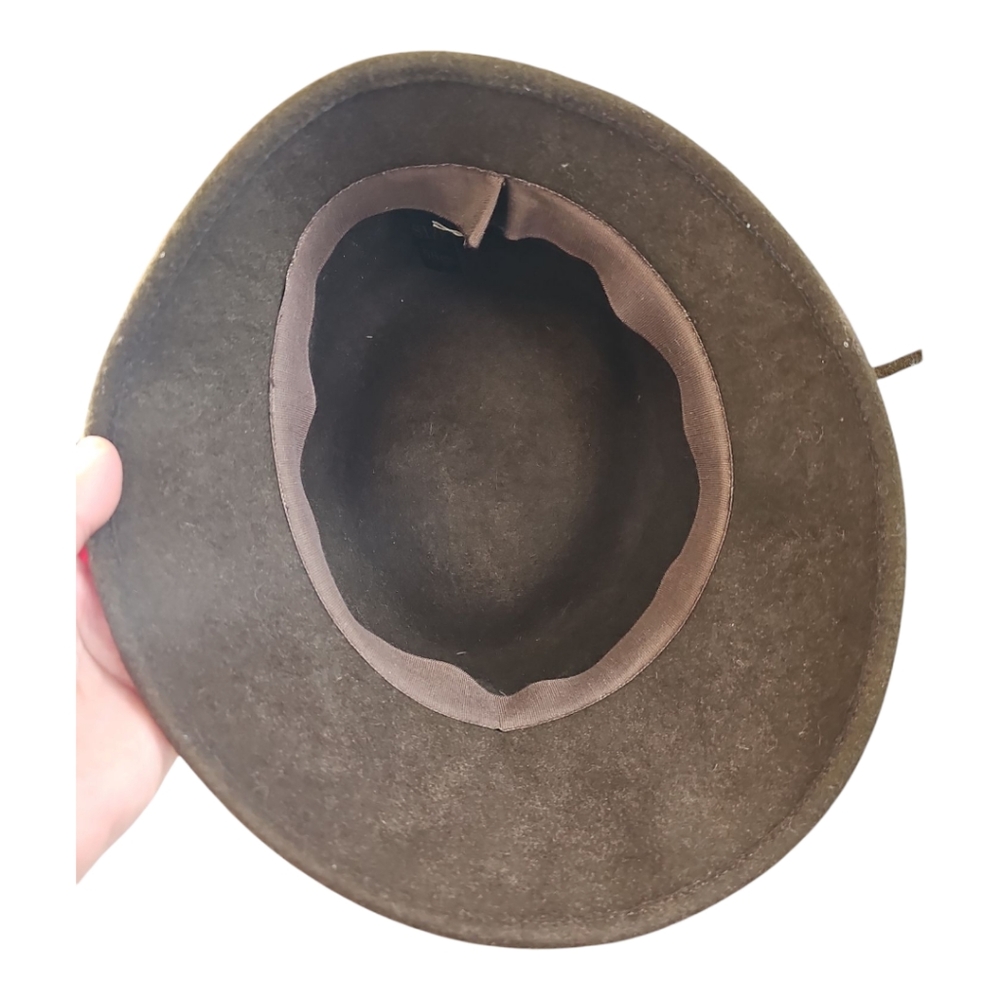 Vintage-Style Brown Felt Hat with Satin Rose Accent – 56 cm - Picture 5 of 8